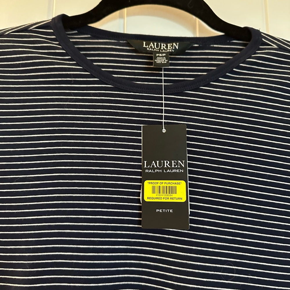 NWT- Ralph Lauren Black and White Striped Short Sleeve Tee